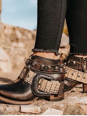 Freebird Two-Tone Brown & Cream Buckle Ankle Boots…worn once